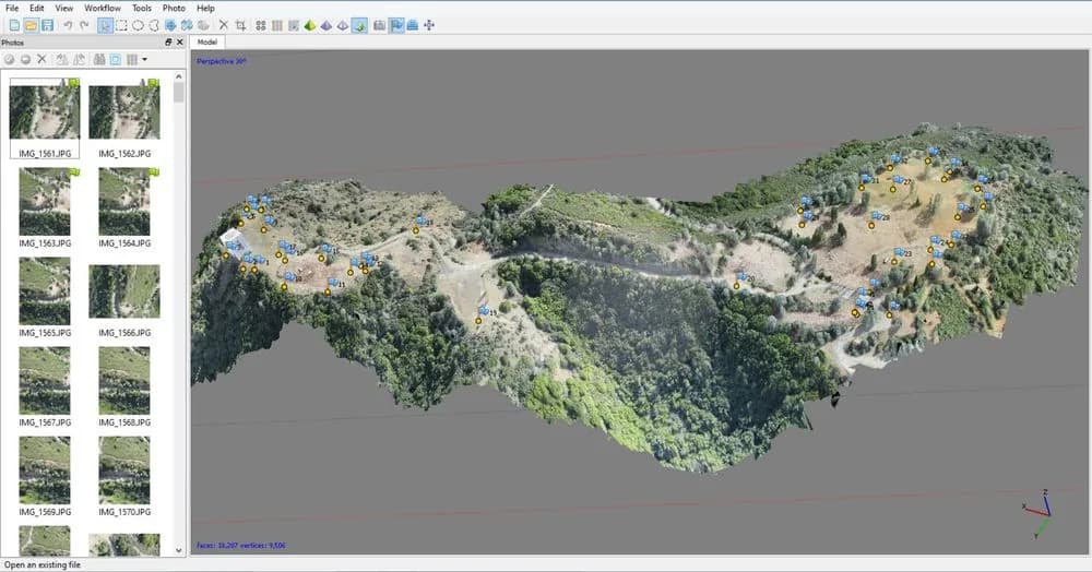 Modelo tridimensional del terreno generado por procesamiento fotogramétrico